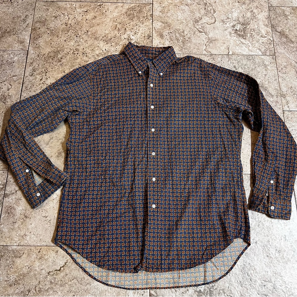 Polo Ralph Lauren Shirt Mens L Classic Fit Blue Corduroy Micro Wale Print